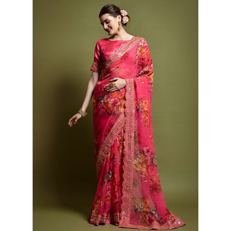 Pink Chiffon Silk Saree With Blouse Piece - JD986604968