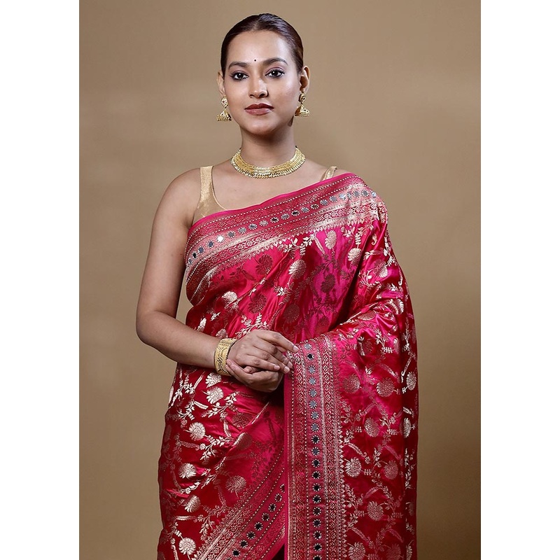 Pink Dupion Silk Saree With Blouse Piece - JD986605067