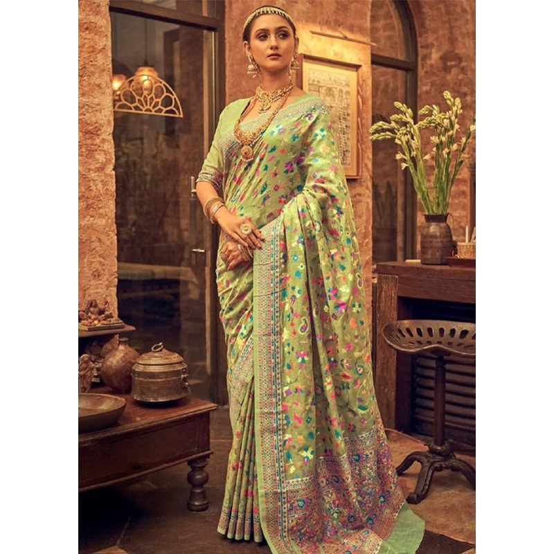 Pista Green Banarasi Silk Saree With Blouse Piece - JD986604964