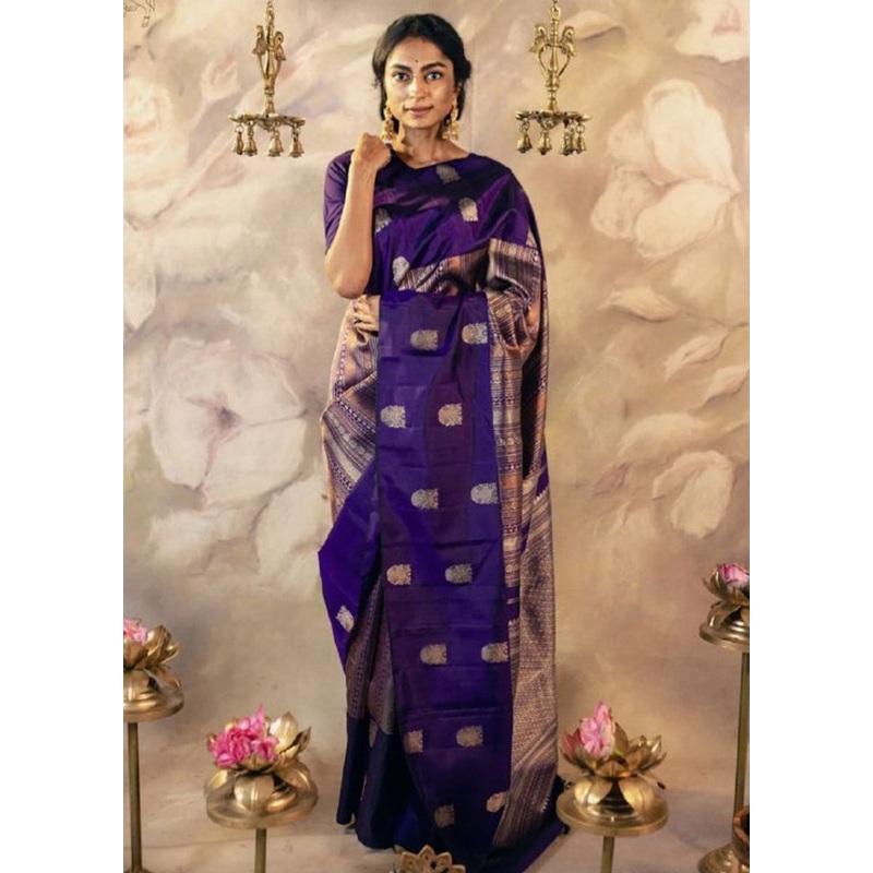 Purple Banarasi Silk Saree With Blouse Piece - JD986604947
