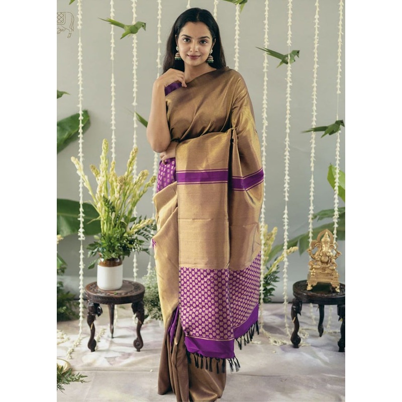 Purple Banarasi Silk Saree With Blouse Piece - JD986604951