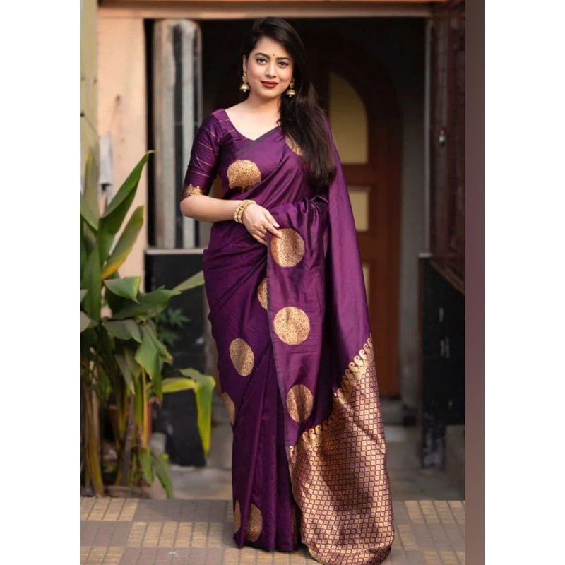 Purple Banarasi Silk Saree With Blouse Piece - JD986604952