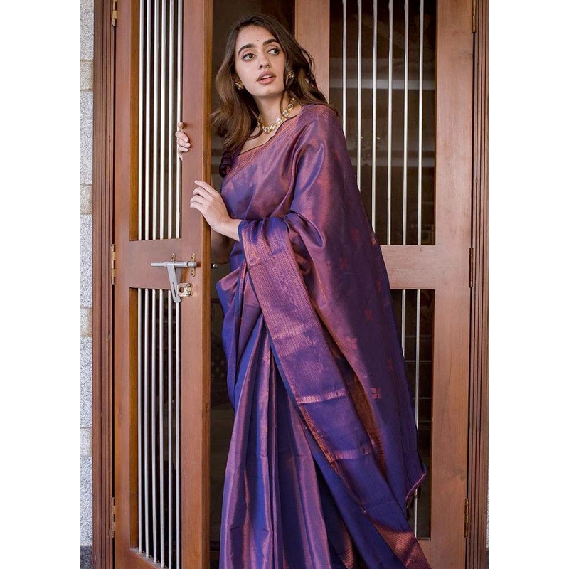 Purple Banarasi Silk Saree With Blouse Piece - JD986604957