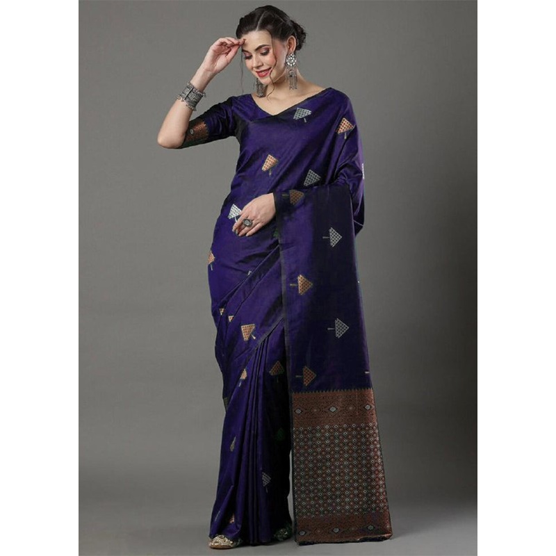 Purple Banarasi Silk Saree With Blouse Piece - JD986604959