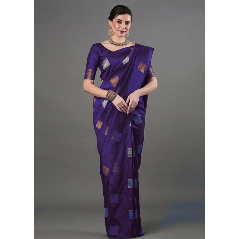 Purple Banarasi Silk Saree With Blouse Piece - JD986604960