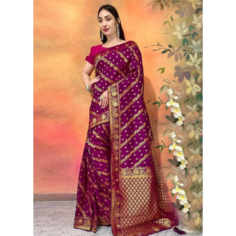 Purple Dupion Silk Saree With Blouse Piece - JD986604945