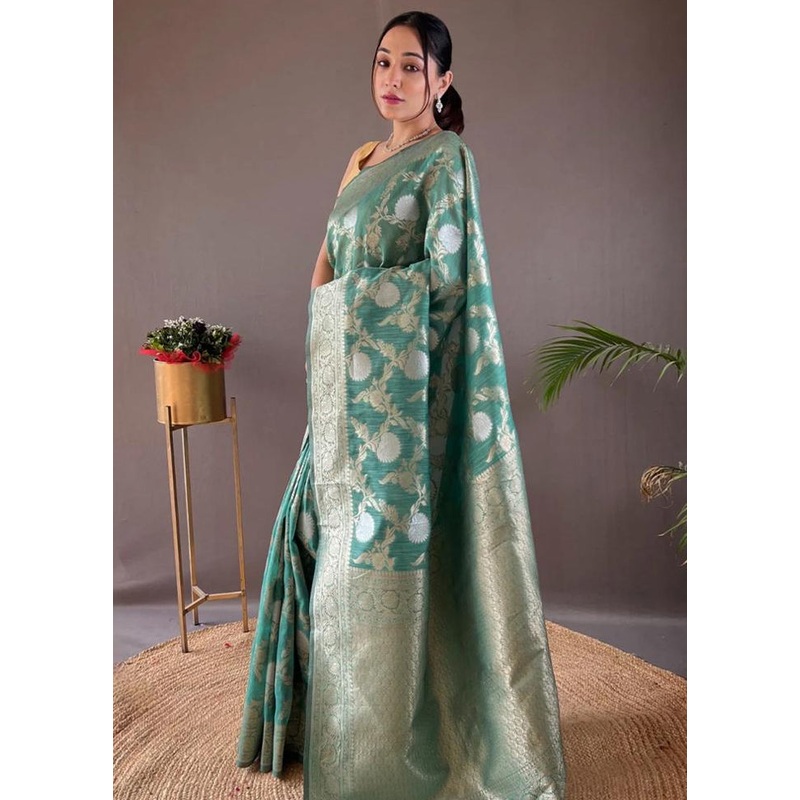 Rama Banarasi Silk Saree With Blouse Piece - JD986604940
