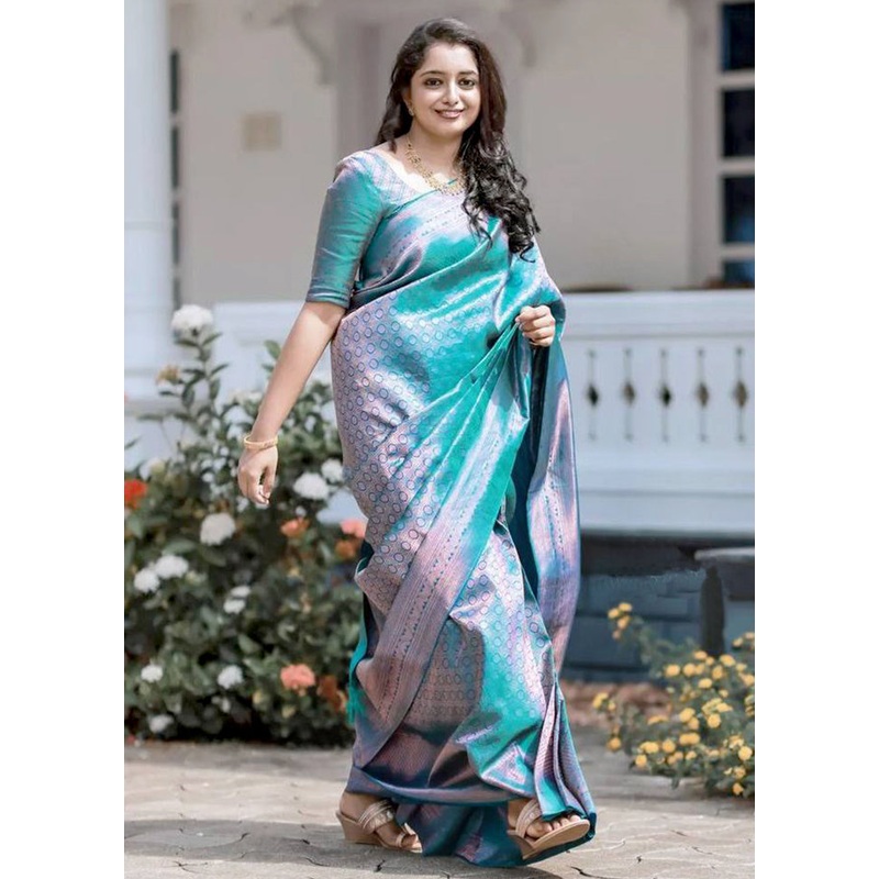 Rama Banarasi Silk Saree With Blouse Piece - JD986604941