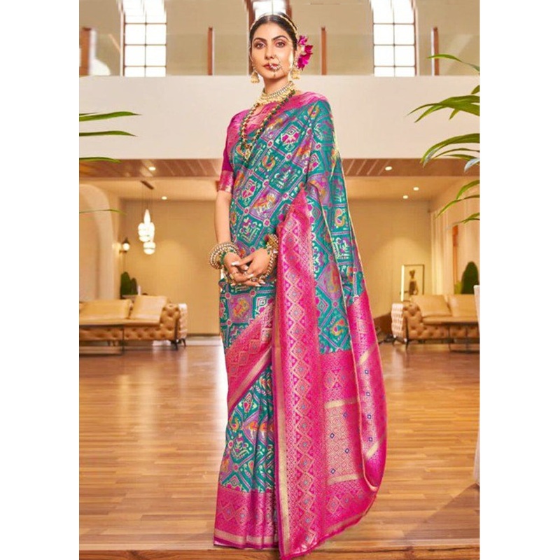 Rama Banarasi Silk Saree With Blouse Piece - JD986604942