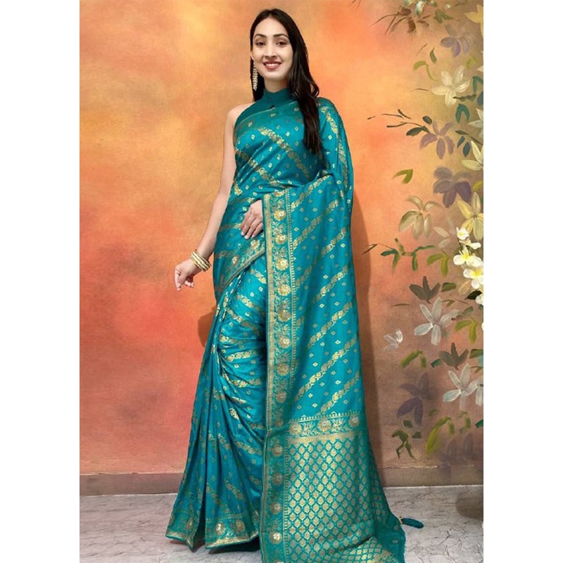 Rama Dupion Silk Saree With Blouse Piece - JD986604937