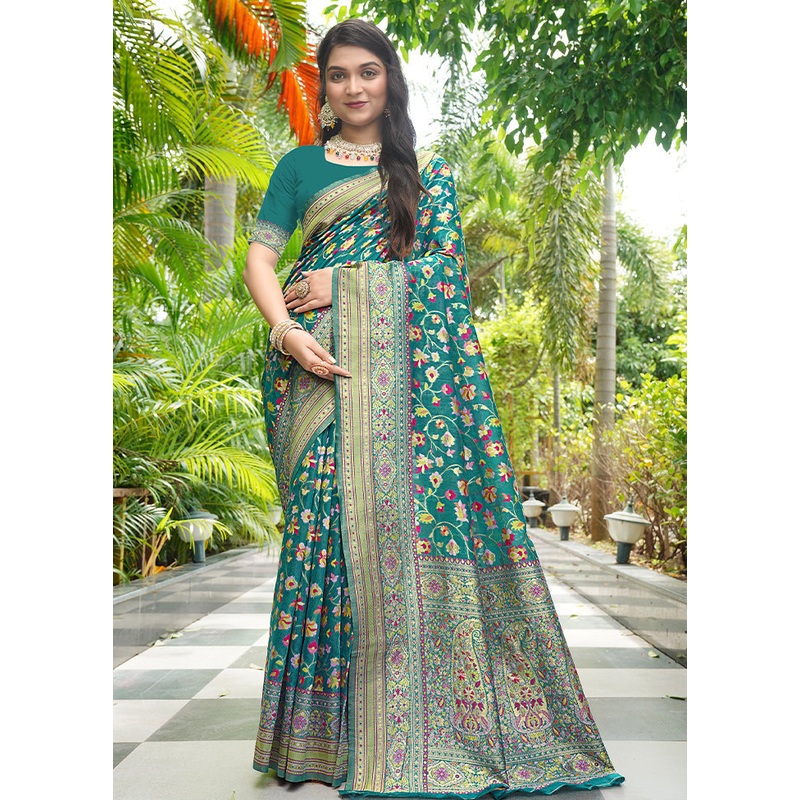 Rama Pasmina Silk Saree With Blouse Piece - JD986604936