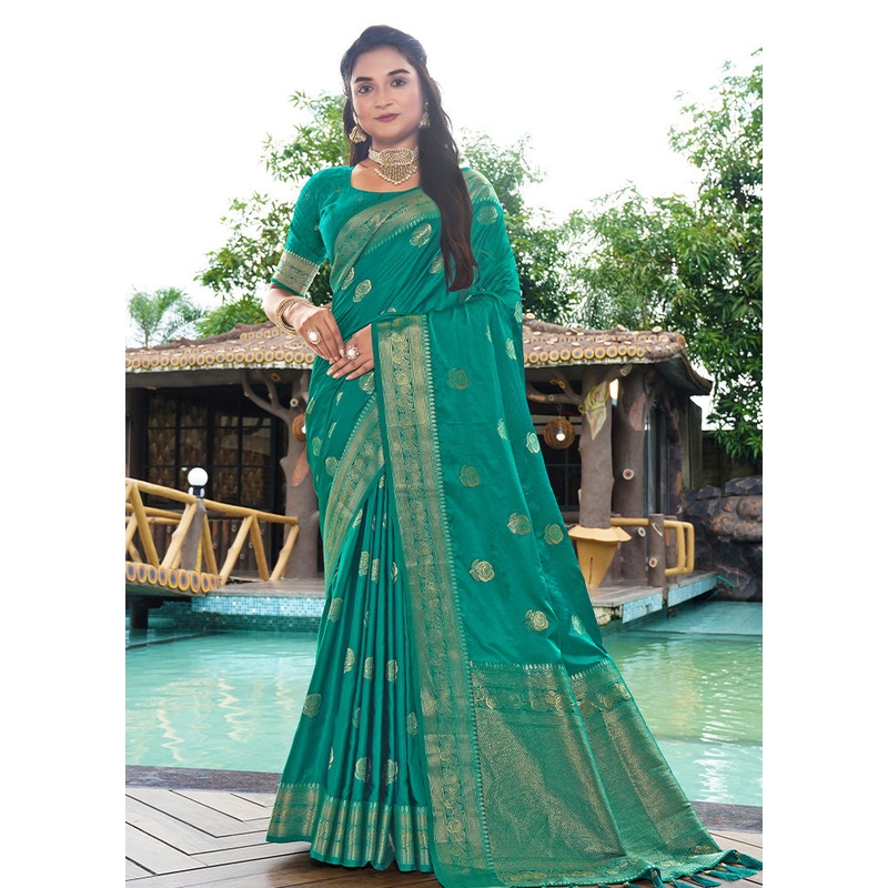 Rama Satin Silk Saree With Blouse Piece - JD986604935
