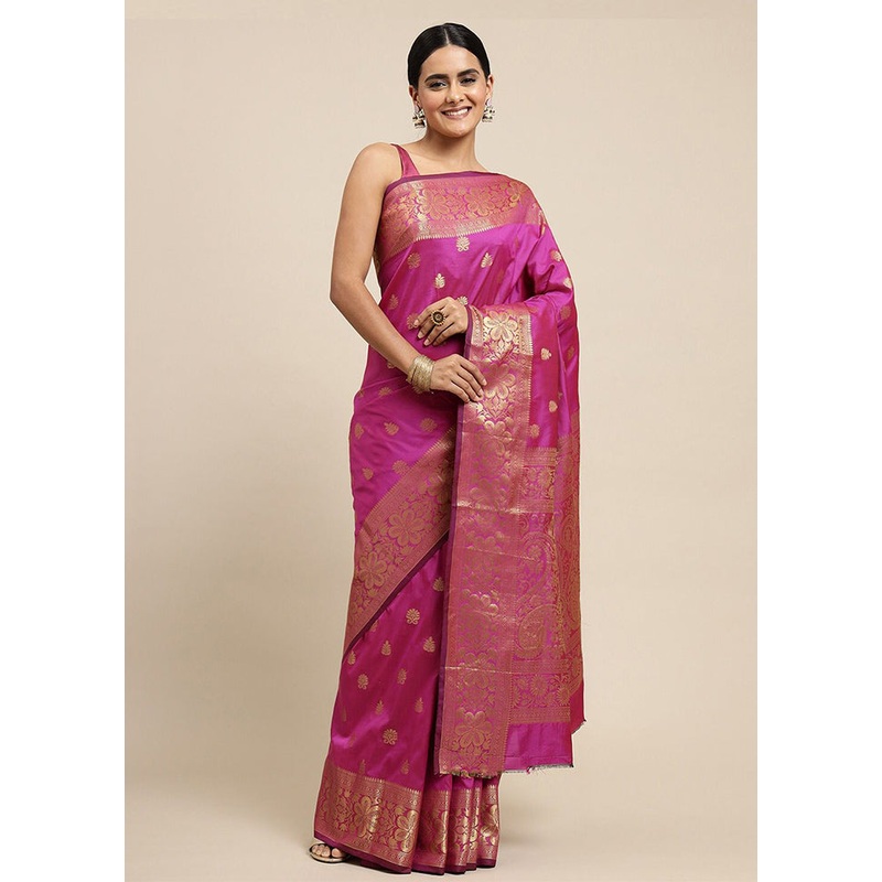 Rani Banarasi Silk Saree With Blouse Piece - JD986604930