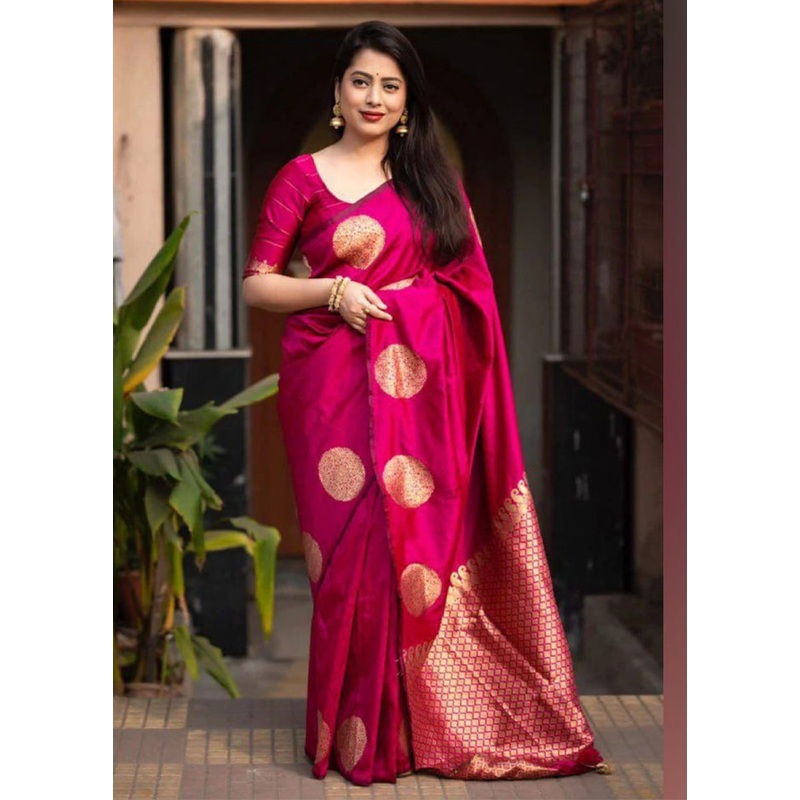 Rani Banarasi Silk Saree With Blouse Piece - JD986604931