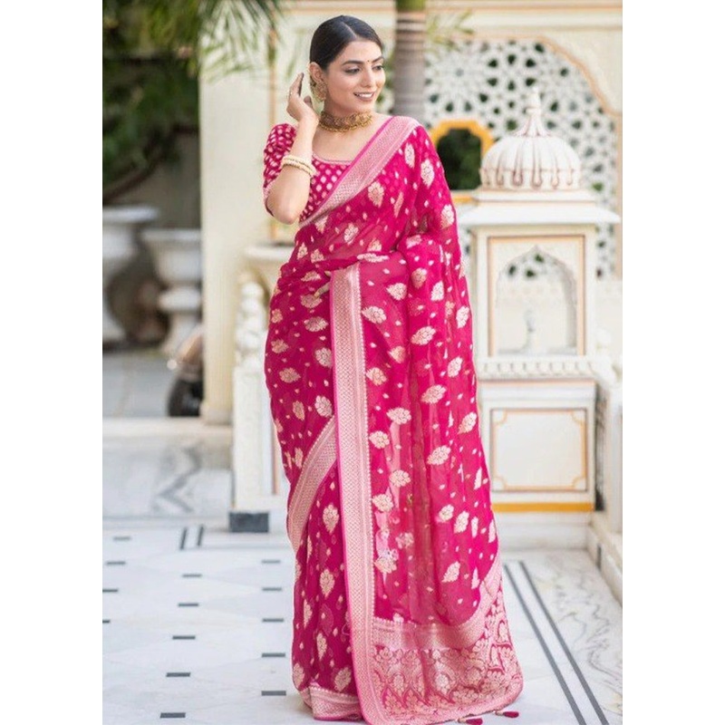 Rani Banarasi Silk Saree With Blouse Piece - JD986604933