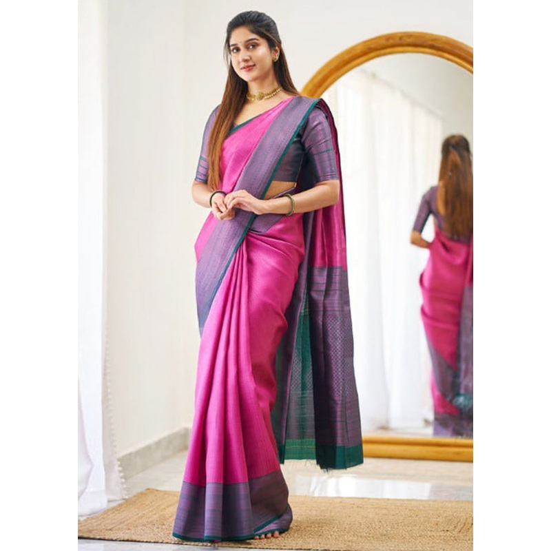 Rani Banarasi Silk Saree With Blouse Piece - JD986604934