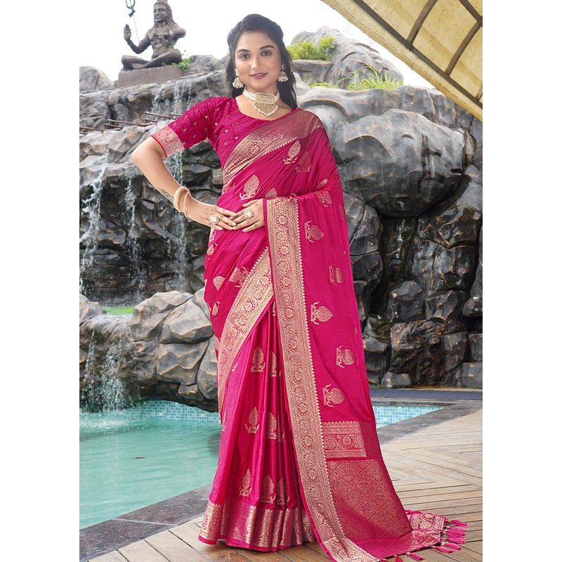Rani Satin Silk Saree With Blouse Piece - JD986604926