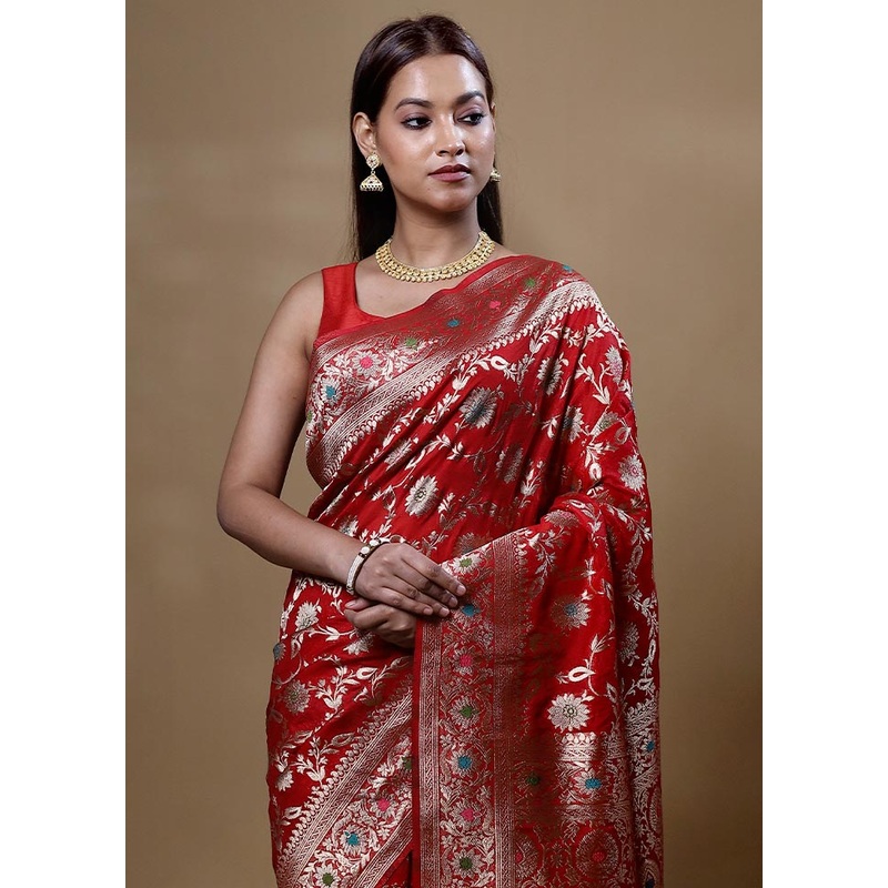 Red Georgette Saree With Blouse Piece - JD986605059