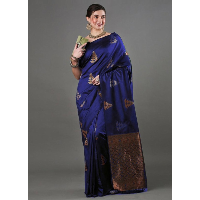 Royal Blue Banarasi Silk Saree With Blouse Piece - JD986604912