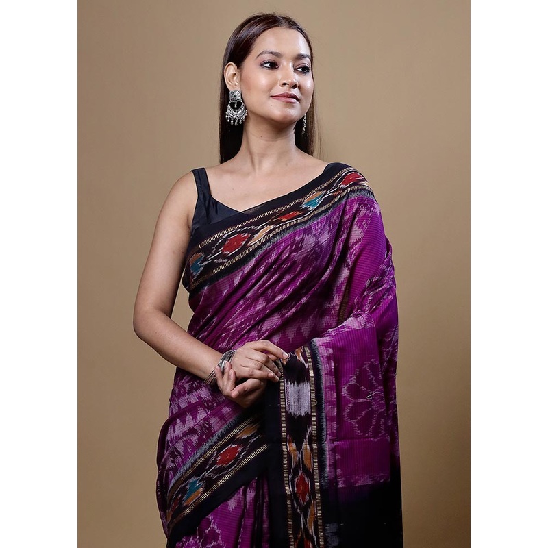 Violet Pure Cotton Saree With Blouse Piece - JD986605054
