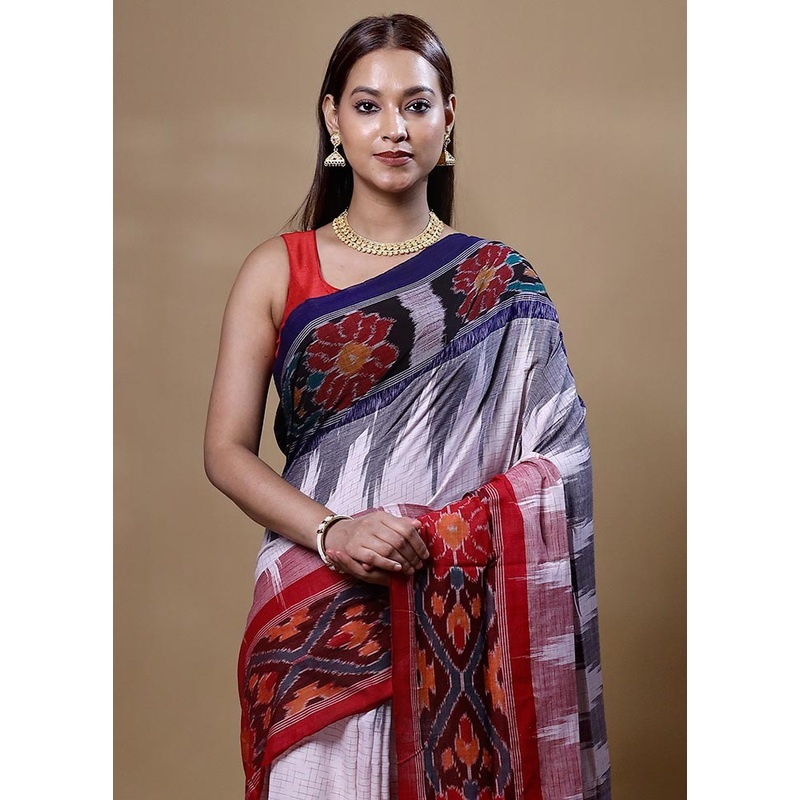 White Cotton Saree With Blouse Piece - JD986605053