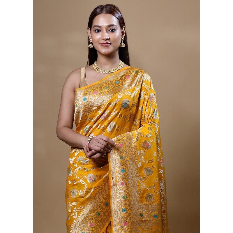 Yellow Georgette Saree With Blouse Piece - JD986605047