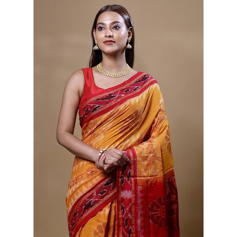 Yellow Pure Cotton Saree With Blouse Piece - JD986605045