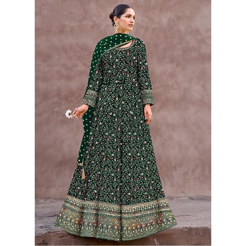 3 Pc Green Semi Stitched Georgette Suit Set - JD986604745