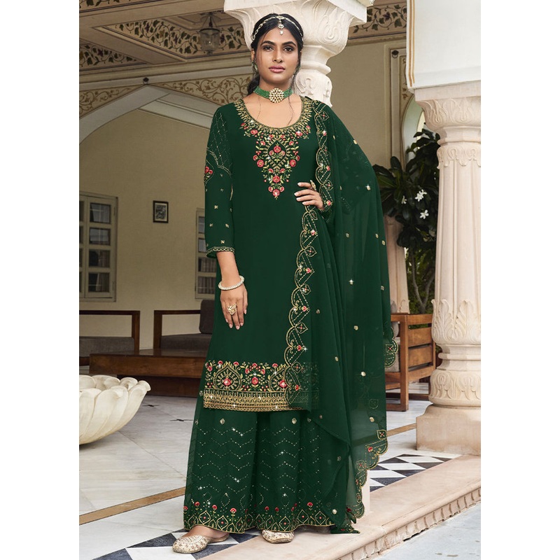 3 Pc Green Semi Stitched Georgette Suit Set - JD986604810