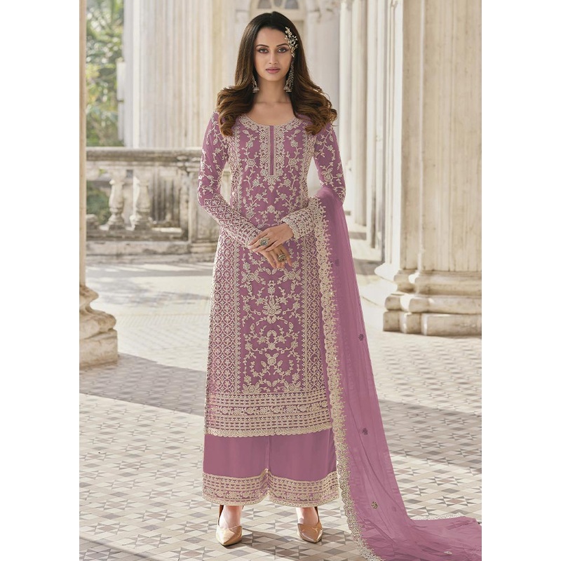 3 Pc Light Pink Semi Stitched Net Suit Set - JD986604732