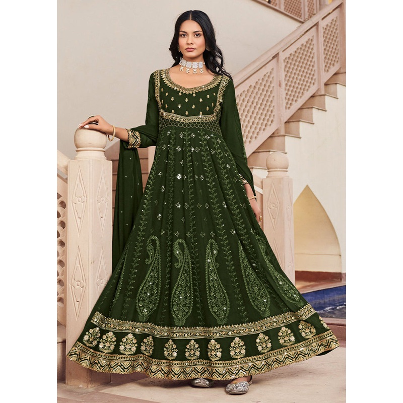 3 Pc Mehendi Unstitched Georgette Suit Set - JD986604801