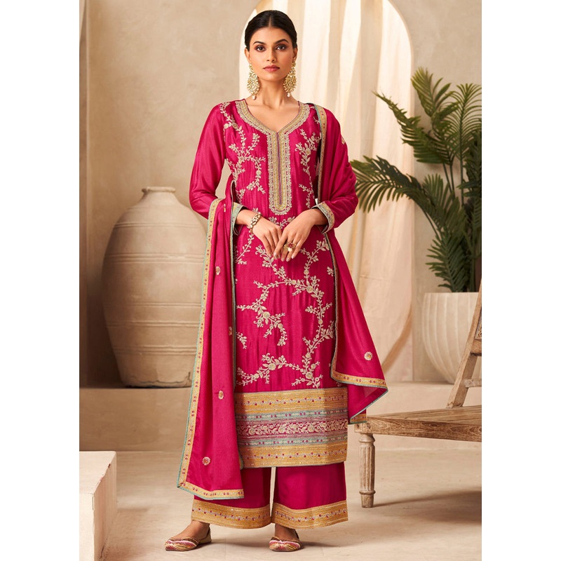 3 Pc Pink Unstitched Silk Suit Set - JD986604790