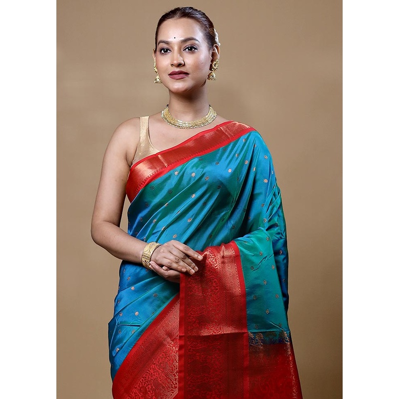 Blue Kanjivaram Silk Saree With Blouse Piece - JD986604867
