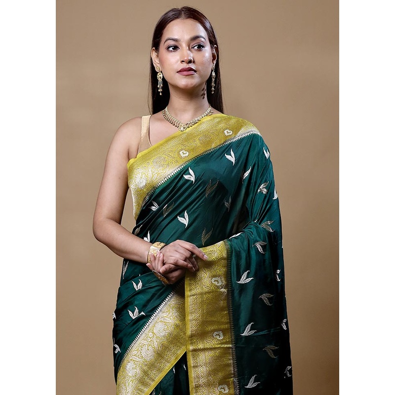 Green Dupion Silk Saree With Blouse Piece - JD986604860