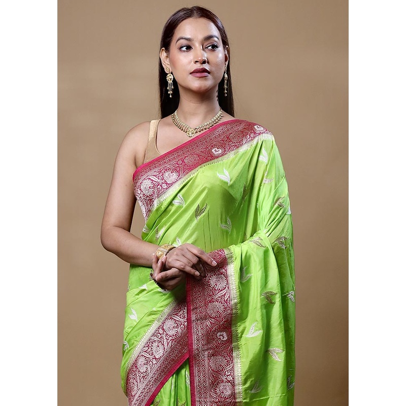 Green Dupion Silk Saree With Blouse Piece - JD986604861