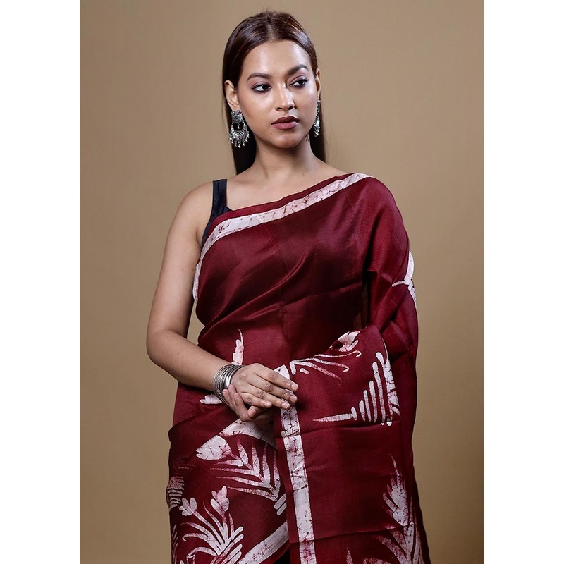 Maroon Printed Pure Silk Saree Without Blouse Piece - JD986604828