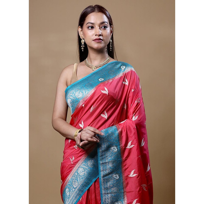 Peach Dupion Silk Saree With Blouse Piece - JD986604849