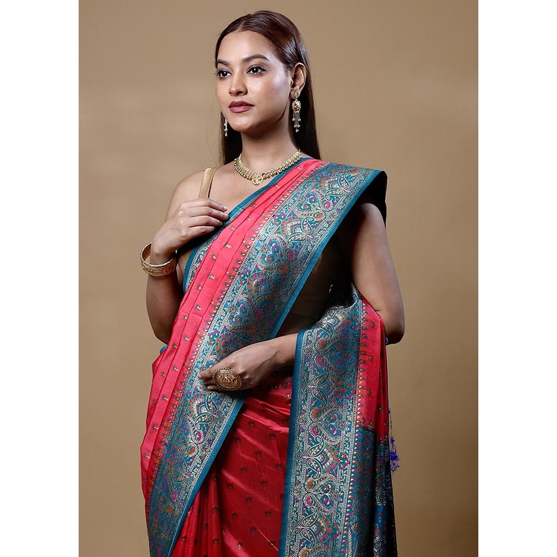 Pink Dupion Silk Saree With Blouse Piece - JD986604846