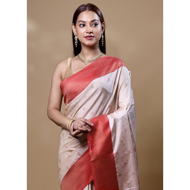 White Dupion Silk Saree With Blouse Piece - JD986604841