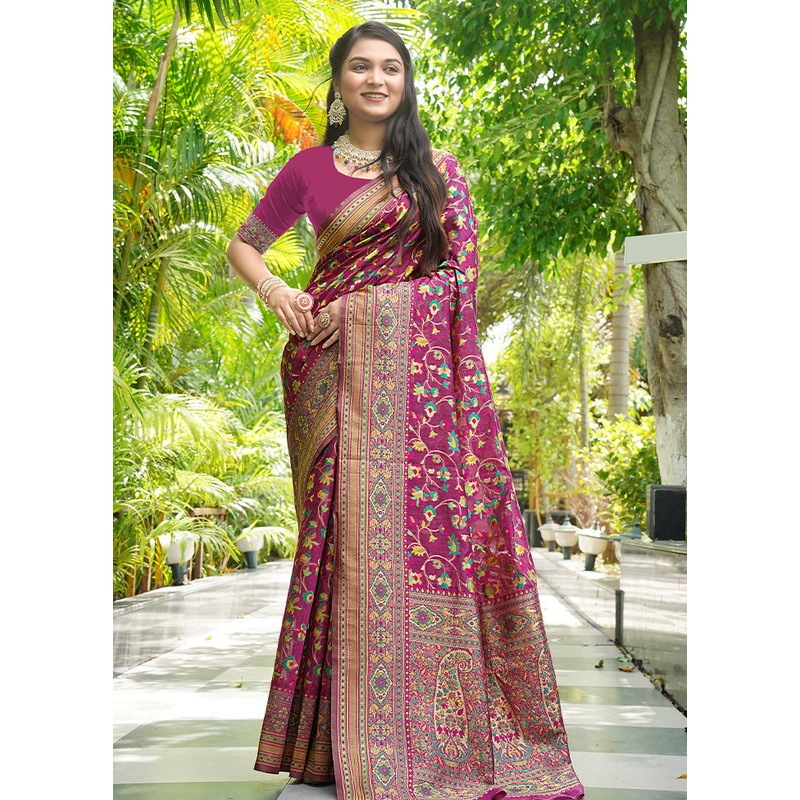 Wine Pasmina Silk Saree With Blouse Piece - JD986604880