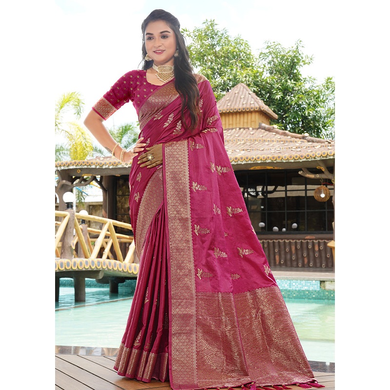 Wine Satin Silk Saree With Blouse Piece - JD986604879