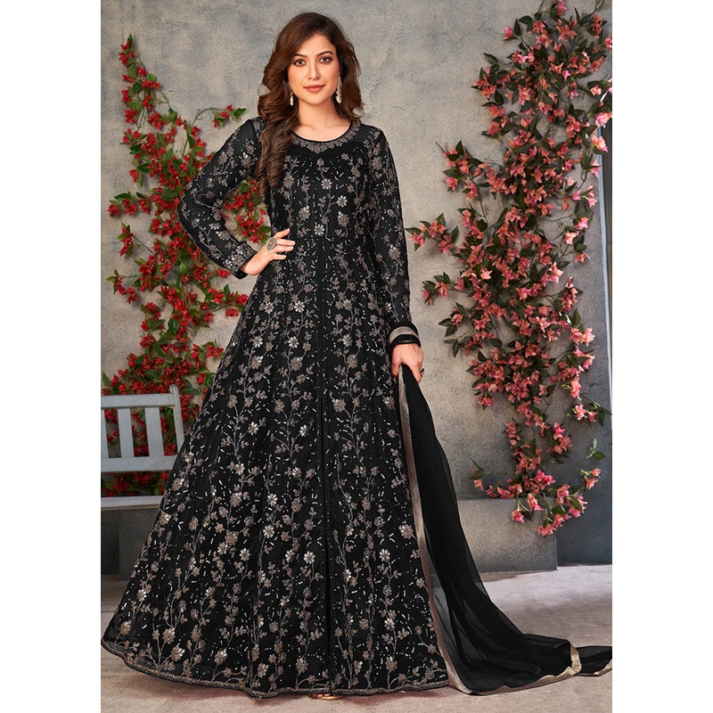 3 Pc Black Semi Stitched Net Suit Set - JD986604650