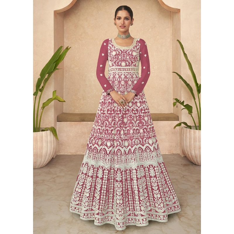 3 Pc Dark Pink Semi Stitched Georgette Suit Set - JD986604627