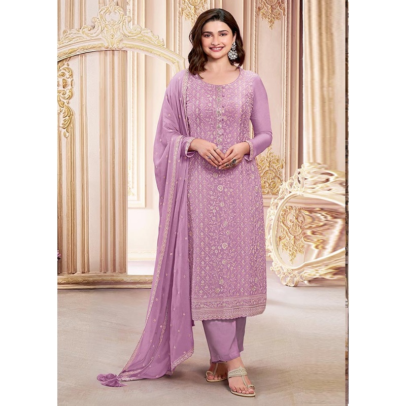 3 Pc Light Pink Semi Stitched Georgette Suit Set - JD986604595