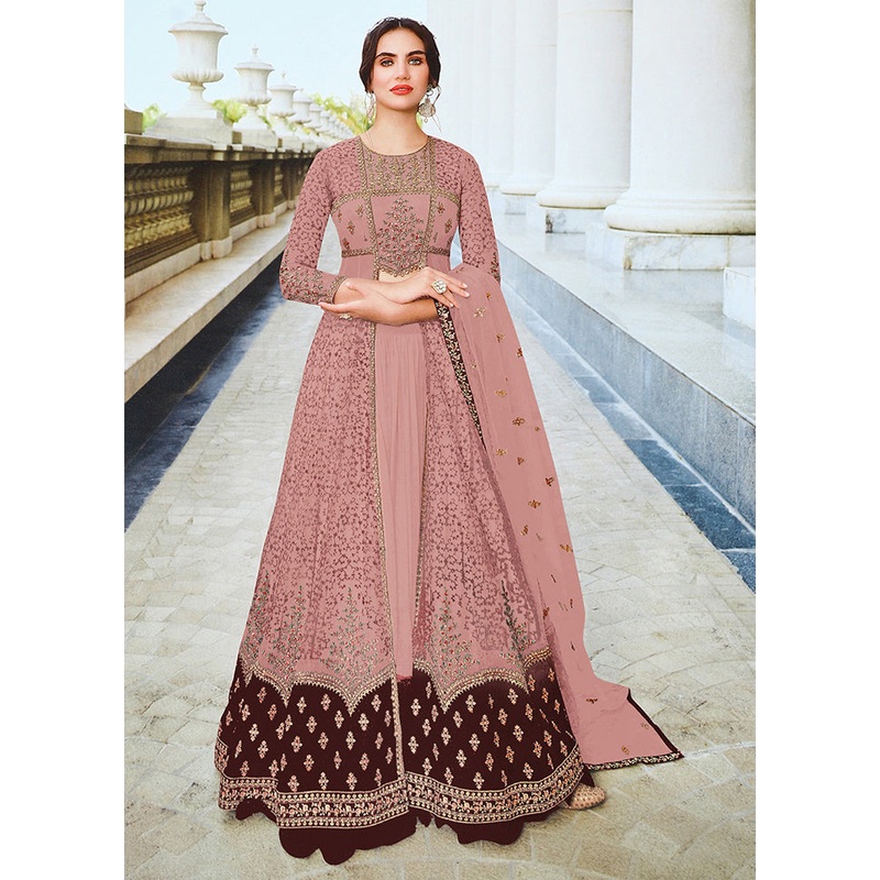 3 Pc Magenta Semi Stitched Net Suit Set - JD986604590