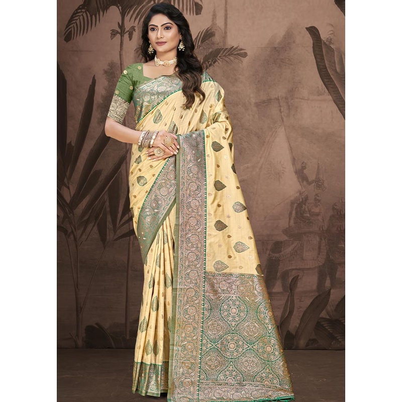 Beige Dupion Silk Saree With Blouse Piece - JD986604413
