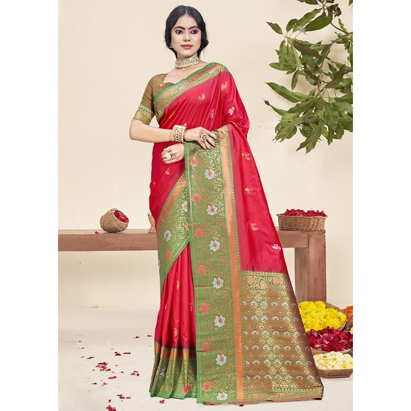 Dark Pink Dupion Silk Saree With Blouse Piece - JD986604374