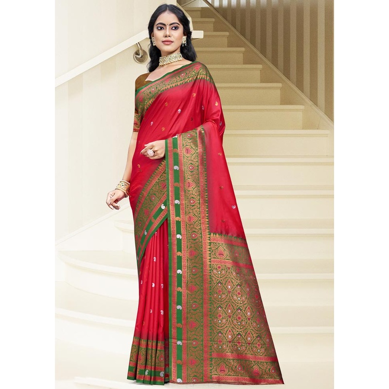 Dark Pink Dupion Silk Saree With Blouse Piece - JD986604375