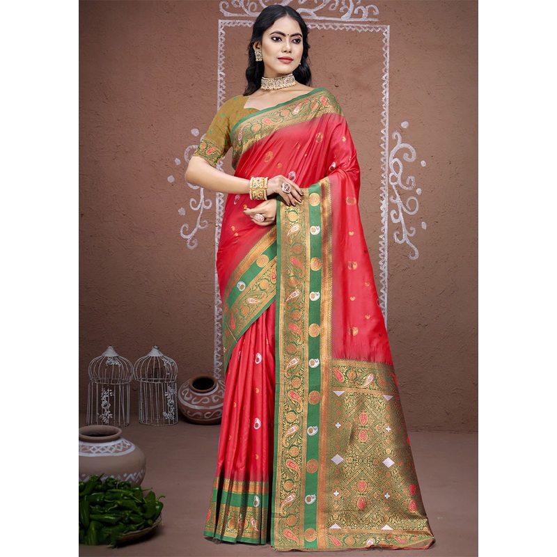 Dark Pink Dupion Silk Saree With Blouse Piece - JD986604376
