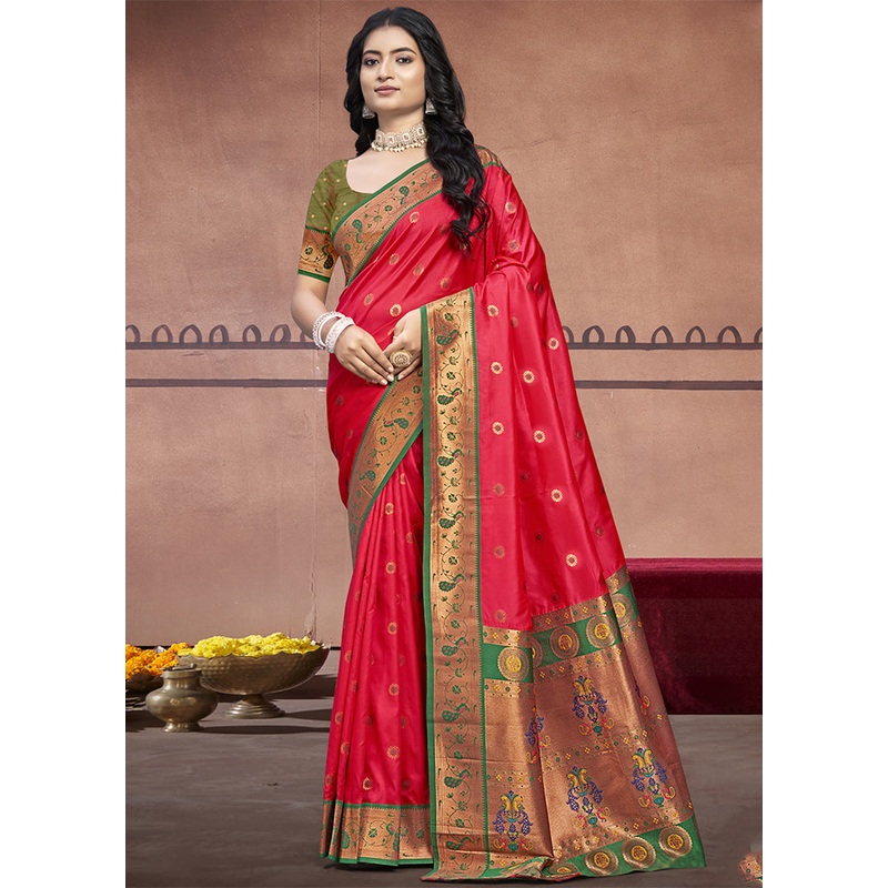 Dark Pink Dupion Silk Saree With Blouse Piece - JD986604377